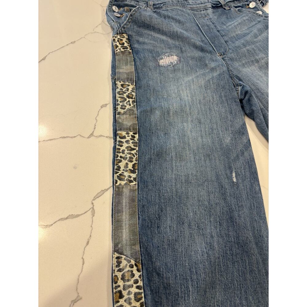 Anthropologie Pilcro The Lex Denim Jean Bib Overalls Animal Print Womens 29 - Picture 8 of 9